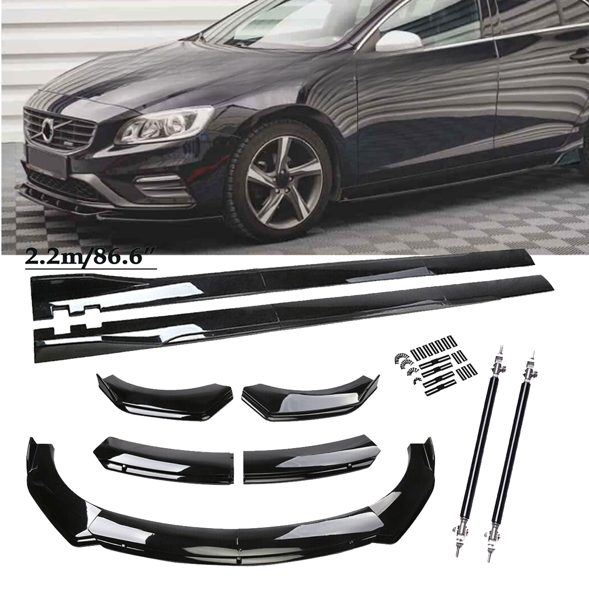 Volvo S40 S60 V40 V60 Gloss Black Front Bumper Lip Spoiler Splitter Kit