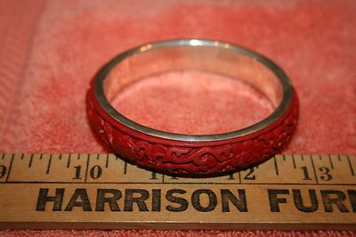 Marked BJ Sterling Silver 925 Cinnabar Cuff Bracelet