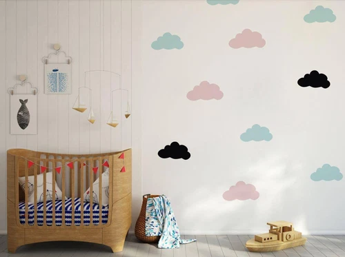 Cloud Shaped Wall Stickers Decals - BIG PACK of 2 Sizes & 12 Colours Kids Design