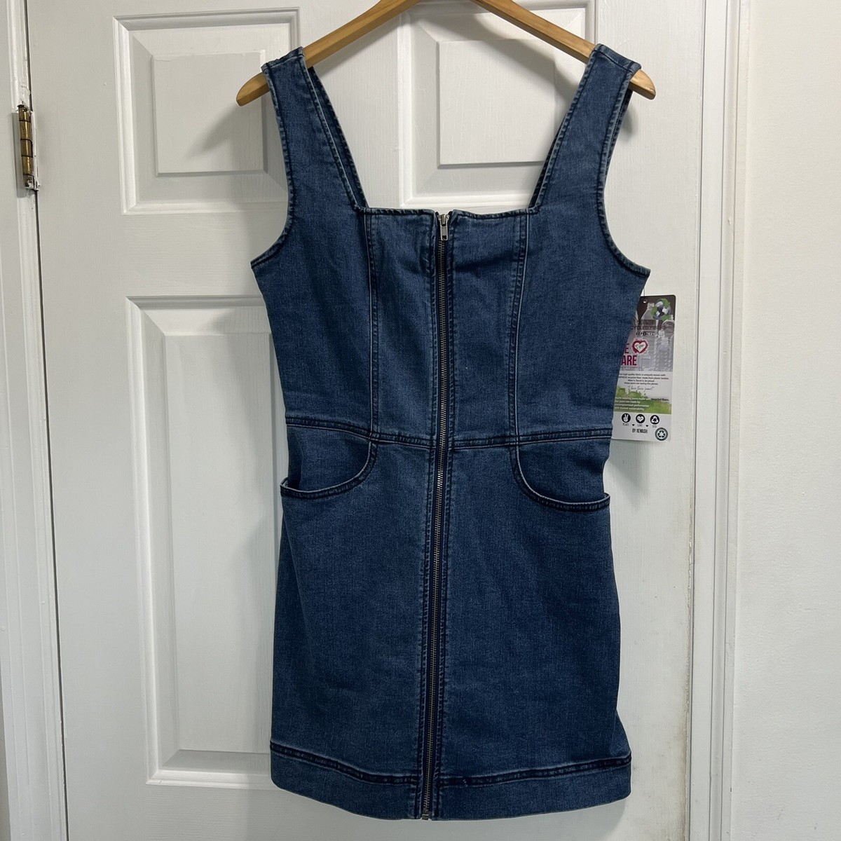 front zipper denim dress Zipper Front Split Hem Denim Dress
