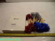 Chinco 100 Pcs Foil Firework Cupcake Toppers SILVER RED AND BLUE