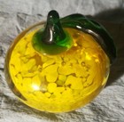 Apple Yellow Splatter paperweight Green Stem Art Glass Hand Blown Paperweight — photo 10