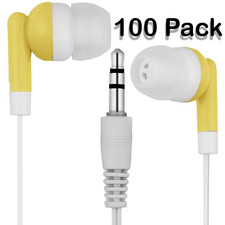Bulk Wholesale Lot of 100 - YELLOW/WHITE - 3.5mm In-Ear Earbuds / Earphones