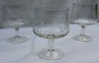 Vintage 5" Arcadia Etched Crystal Cocktail Sherbet Glasses, Set of 3