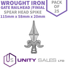PACK OF 25 - 115mm x 58mm WROUGHT IRON GATE RAILHEAD / FINIAL SPEAR HEAD SPIKE