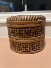 Early Chinese Bamboo Woven Basket 2 Tier Antique