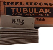 Vintage Lot 100x Steel Strong 2 Nickel 5 Cents Flat Tubular Coin Roll Wrappers