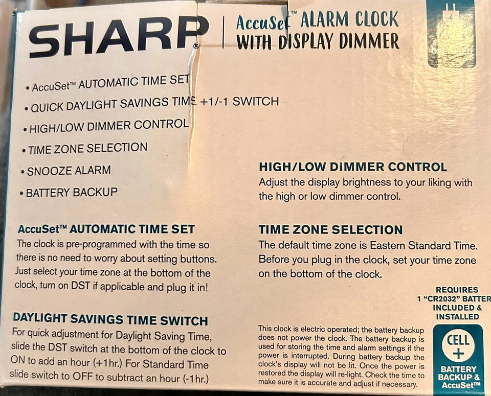 Sharp Digital Alarm Clock AccuSet - Automatic Set, Black with White LED Display - Image 2 of 4