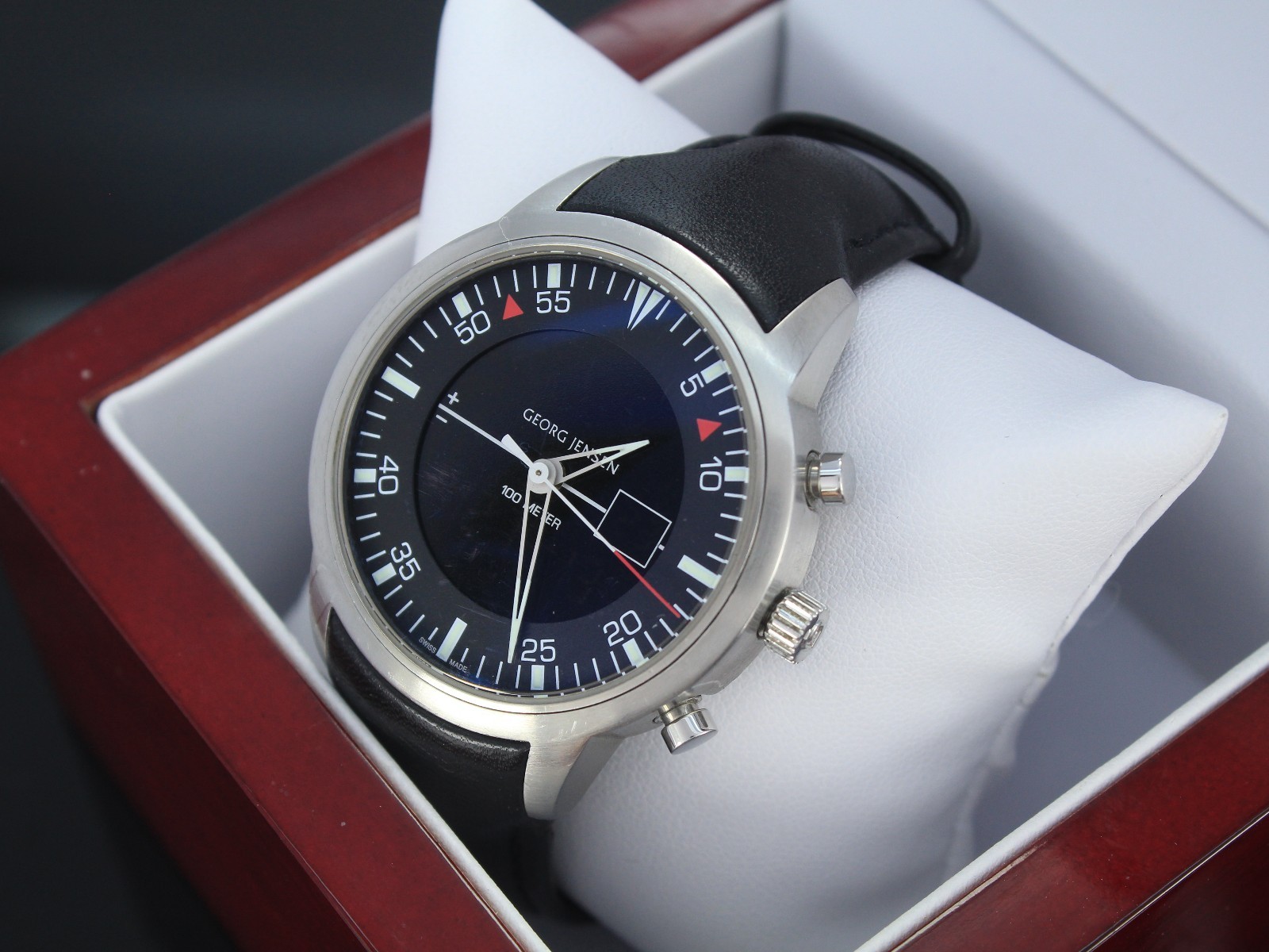 Jensen Bank Watch 42MM Titanium Case Calf Leather Strap Sapphire