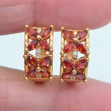 18K Yellow Gold Filled Women Fashion Red Mystic Topaz Flower Huggie Earrings