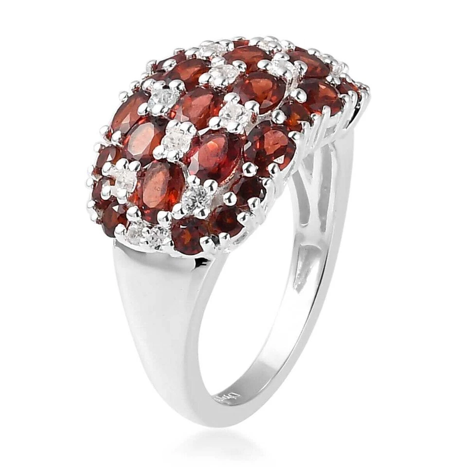 Anillo de cóctel enchapado en platino de granate y circón de Mozambique de 3,85 quilates talla 6 Foto 4 de 4