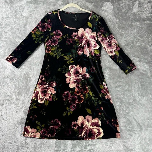 Vintage 90s Velvet Floral Dress Women’s 4 Black Maxi Cottagecore Witchy Y2K