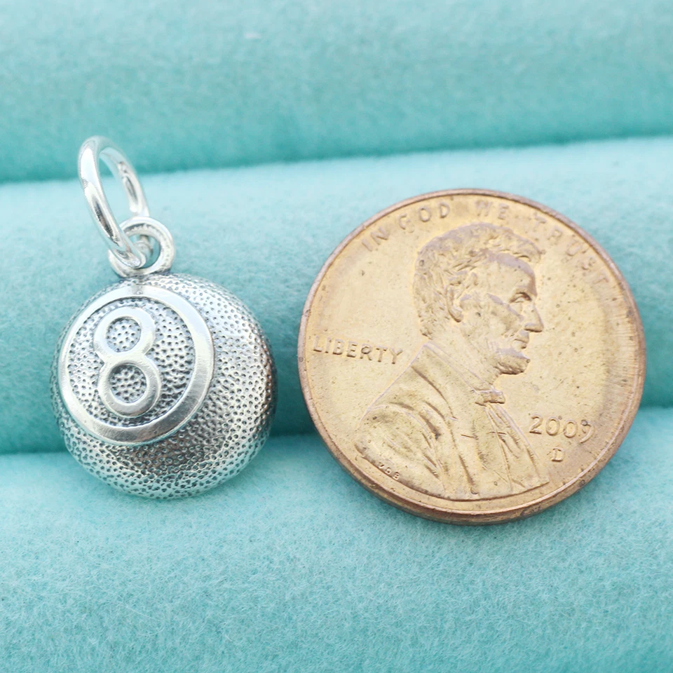 Dije colgante de billar piscina plata de ley 925 8 bolas negras para collar Foto 2 de 4