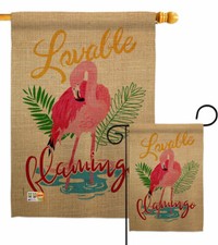 Lovable Flamingo Garden Flag Tropical Coastal Decorative Gift Yard House Banner