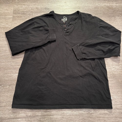 Katin Shirt Mens XXL Black Henley Huckberry Surf Surfer Cotton Lightweight - Picture 3 of 6