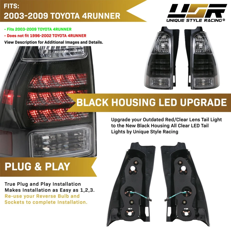 TRD Black/Smoke Reflector UPGRADE LED Tail Light Pair For 2003-09 Toyota 4Runner — 第 3/4 张图片