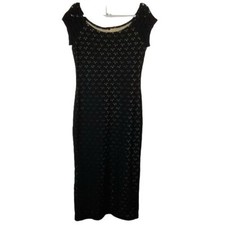 Express Tricot Women Size 13/14 Black Cut Out Floral Print Scoop Neck Dress