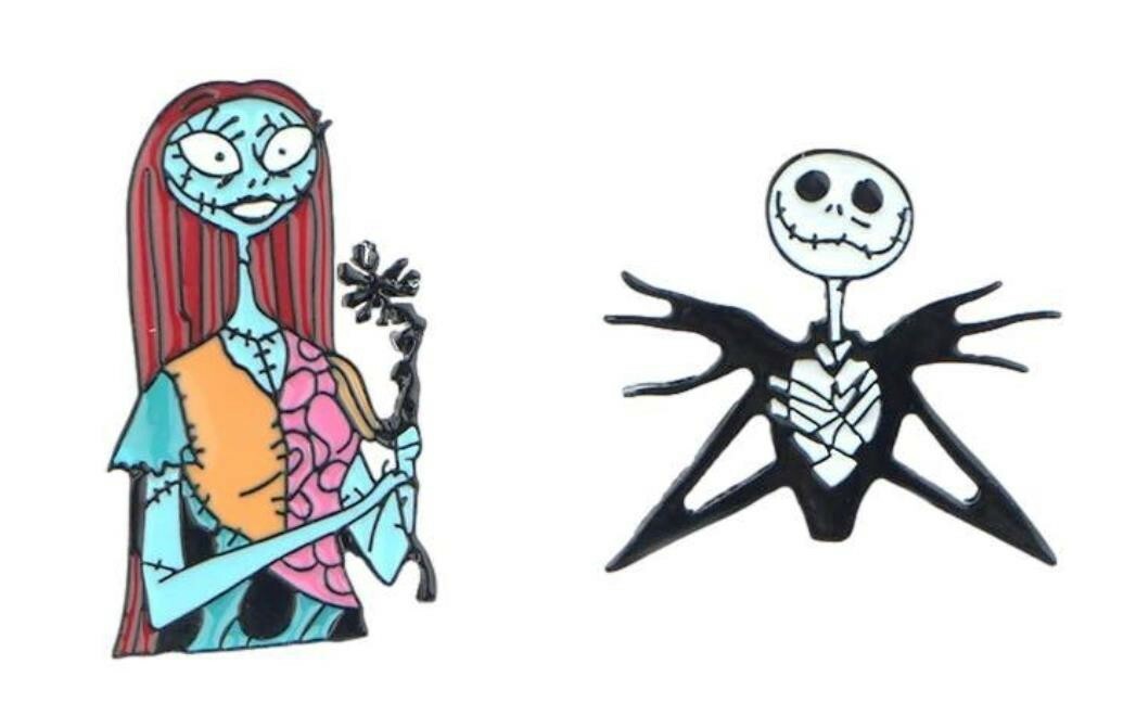 Nightmare Before Christmas Jack And Sally 1 Inch Tall Enamel Metal Pin Set of 2