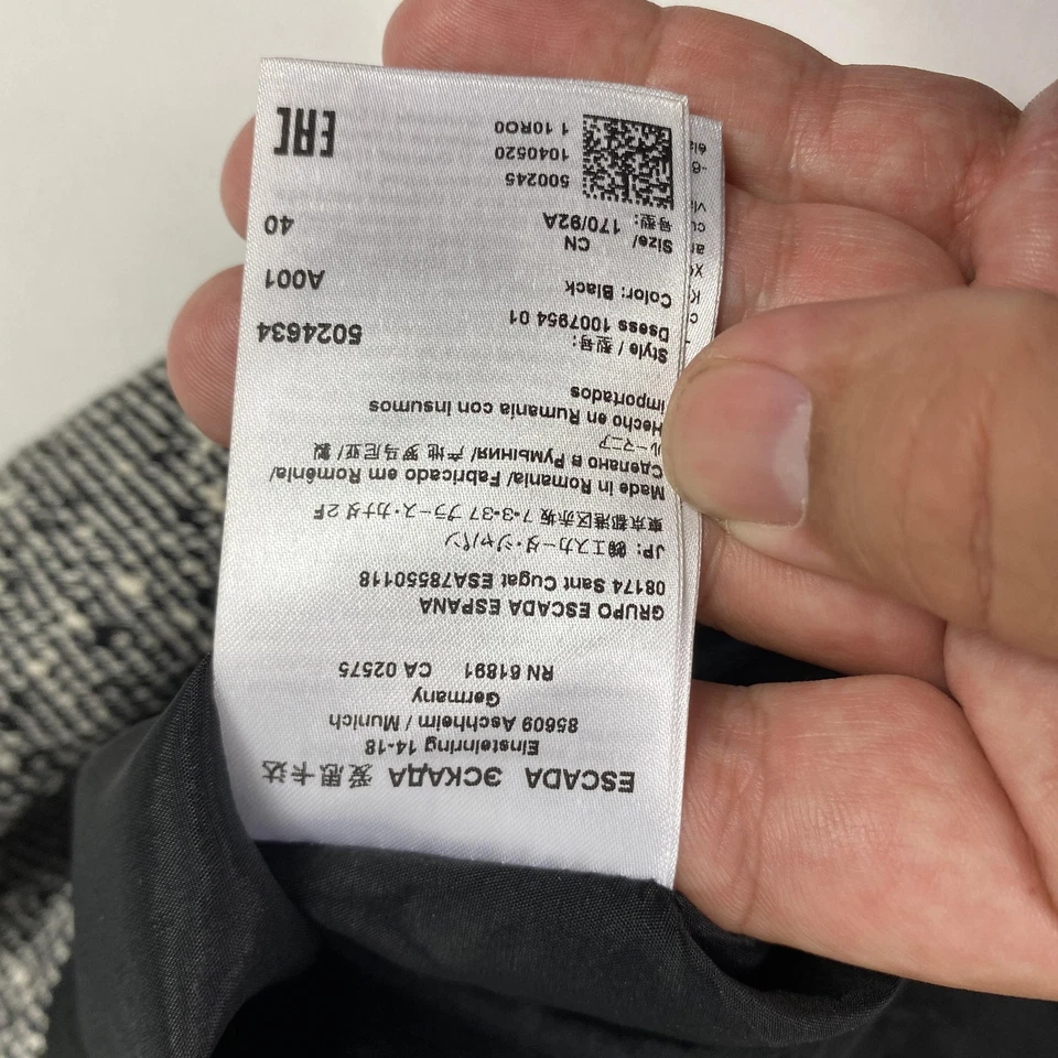 Vestido Escada Mujer 40 Negro Gris Tejido Tweed Falda Manga Larga Línea A Bolsillos Foto 4 de 4