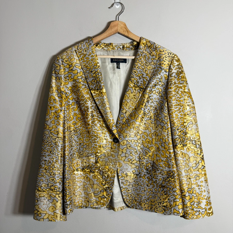 Chaqueta Blazer Para Mujer Escada Binchen Seda Estampado Leopardo 46 Antracita Diseñador Foto 2 de 4