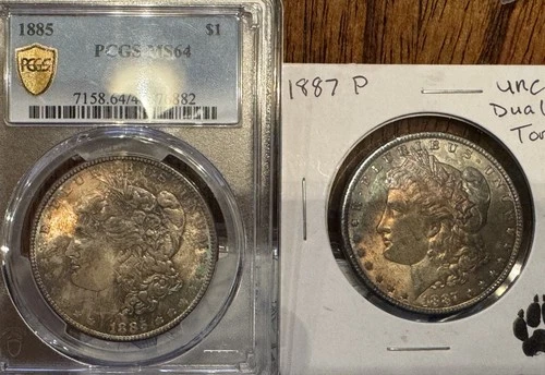 1885 Morgan Silver Dollar - PCGS MS64 Toner & 1887 Dual Toner! Better in person!