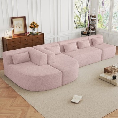 144'' Upholstered Sofa Free-combined Sofa Couch with Two Chaise Lounge and Five