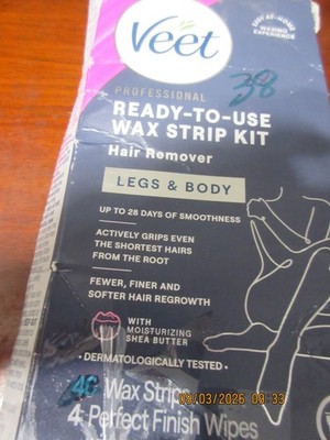 Veet Leg and Body Hair Remover 38 Wax Strips + Finish Wipes