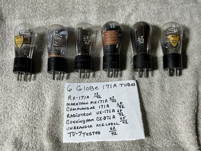 6 Globe VACUUM TUBES 71A 171A UX-171A RCA MARATHON ARCTURUS 5/6 Tested NOS TV-7