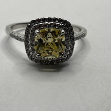 Sterling Silver 925 Citrine and cz Ring Size 11, 925