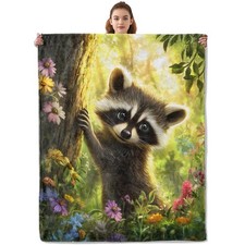 60x50 Inch Lovely Raccoon Blanket Soft Lightweight Cozy Flannel Throw