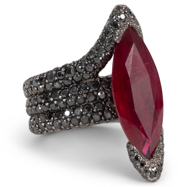 73231 Authentischer DE GRISOGONO 18k Weißgold & Diamant & Rubin Ring 6,5