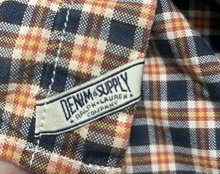 Denim & Supply Ralph Lauren Shirt Mens XXL Orange Blue Plaid Button Down Cotton