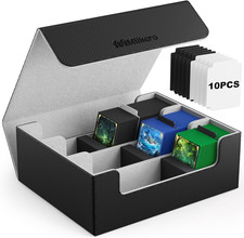 Card Deck Case, for Trading Cards, Storage Box, Dividers, Foam Stoppers, Leather