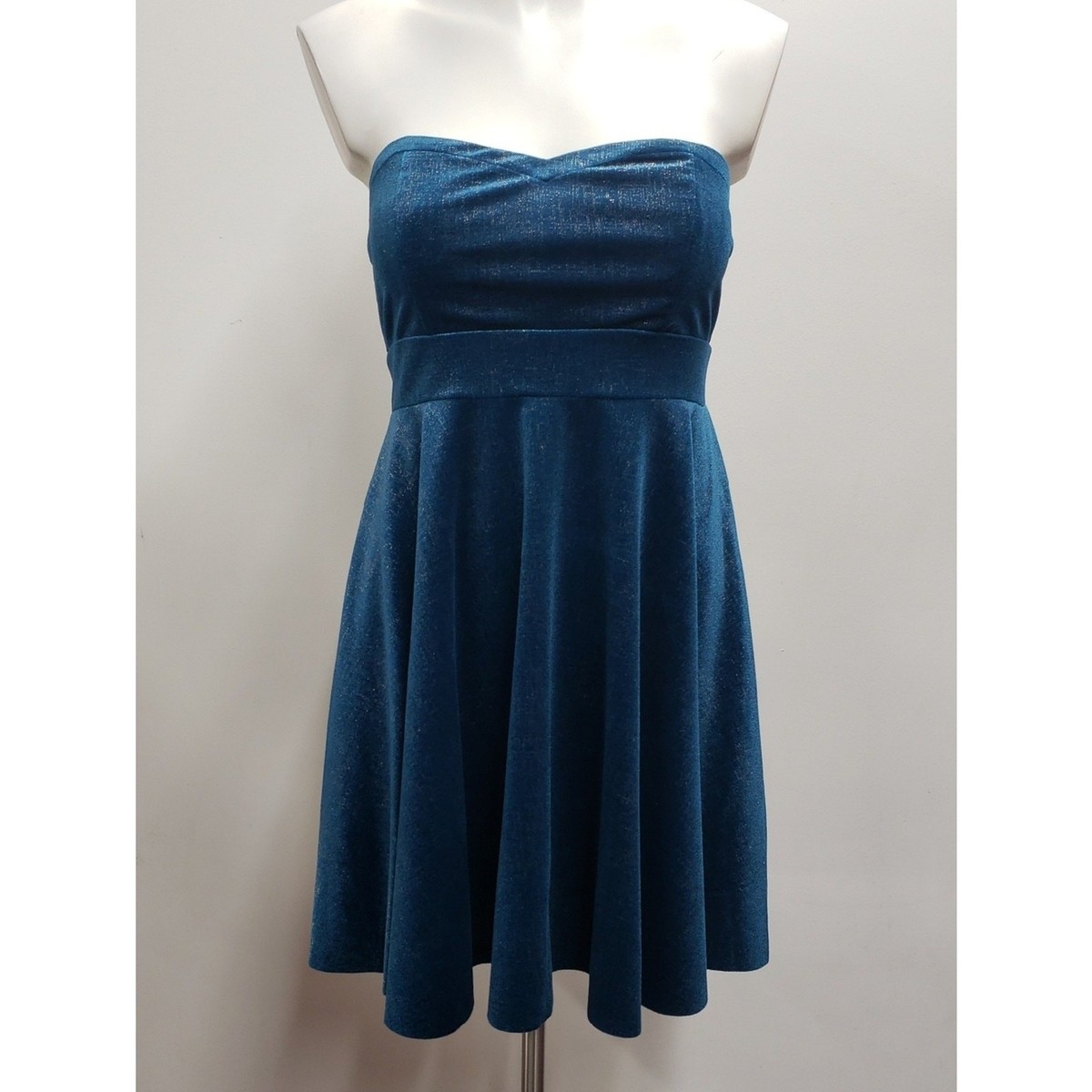 Free People Shatter Shine Strapless Shimmery Velvet Teal Fit Flare Dress Small