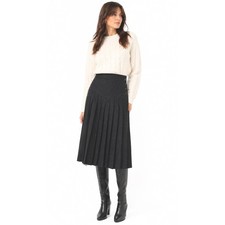 VTG Christian Dior Wool Pleated V-Yoke Midi Skirt Womens Size 10 Gray Luxe Retro