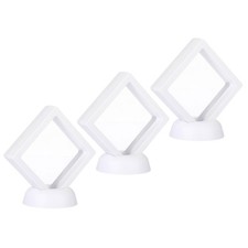 3Pcs 3D Floating Display Case, Coin Display Holder Case White, 2.8x2.8  