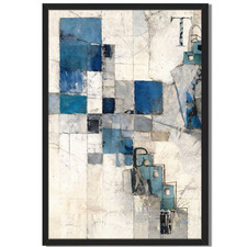 Abstract Blue Geometric Framed Wall Art Modern Textured Minimalist Decor