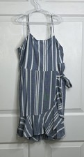 Express Mini Dress Womens XXS Sleeveless Blue +  White Striped Faux Wrap Beach