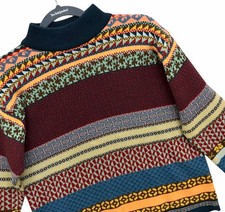 VTG Full Bright Fair Isle Sweater Nordic Mock Neck Colorful Alpine Read Sz M