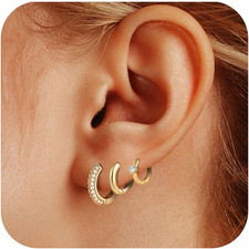 Gold Hoop Earrings Set for Women, 3 Pairs 14K Gold Plated Huggie Hoop Earring Hy