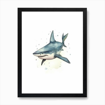 Cartoon Aquarell Whitetip Reef S gerahmtes Wandbild Poster Leinwanddruck Bild