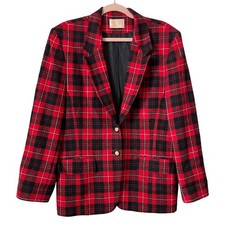 Vintage Pendleton Blazer Womens Size 16 Red Plaid Wool Preppy Academia Holiday