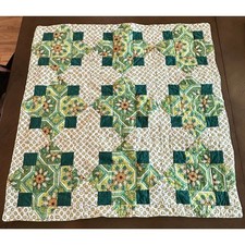 Handmade Floral Patchwork Baby Quilt Green Minky Dot Backing 34x34 Blanket