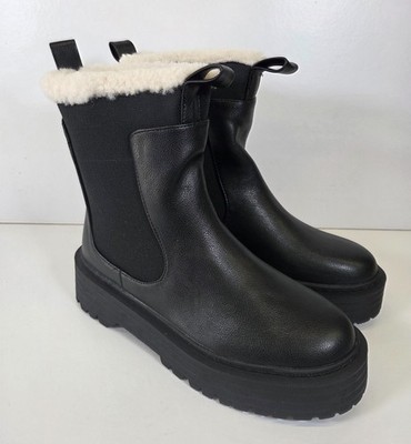 Pink Boutique Chelsea Boots Damen UK 6 schwarz Plateau Fleece gefüttert Knöchel