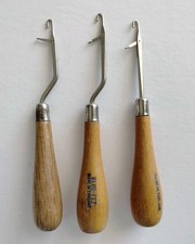 3 Latch Hook Rug Making Tool Wood Handle Blue-Fez Made In England