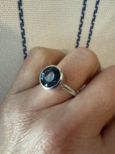 One Garnet Girl (Etsy) Sterling Silver Bezel Topaz Solitaire Ring sz 6.5