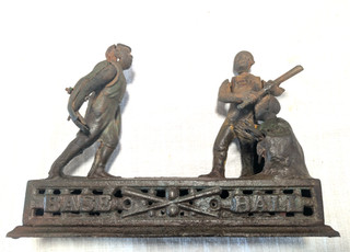 Antique Cast Iron Mechanical Baseball Bank J. & E. Stevens After Pat. Date
