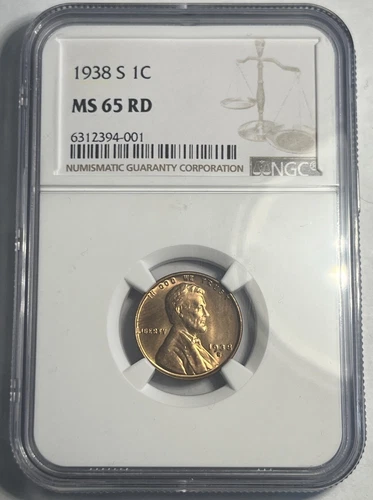 1938-S LINCOLN WHEAT CENT GRADED NGC MS65RD