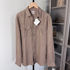 Brunello Cucinelli Linen Brown Long Sleeve Shirt Large NEW Easy Fit Button Up