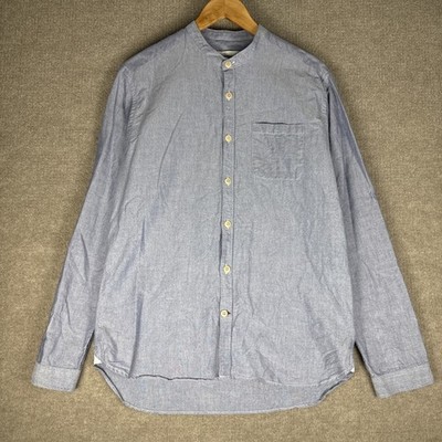 Men s Oliver Spencer Organic Cotton Size 15.5 Blue Long Sleeve Shirt Banded Blue